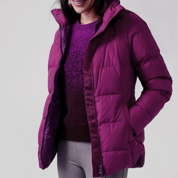 Athleta Downtown Down Feather Warm Winter Puffer Jacket Coat Plum Purple Large - Picture 7 of 16